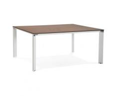 Table de réunion / bureau bench 'XLINE SQUARE' en bois finition Noyer et métal blanc - 160x160 cm