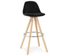 Tabouret de bar 'SPIRIT' en velours noir et pieds en bois naturel