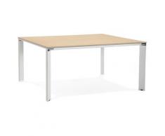 Table de réunion / bureau bench 'XLINE SQUARE' en bois finition naturelle et métal blanc - 160x160 cm