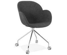 Chaise de bureau 'KEV' en tissu gris foncé confortable sur roulettes