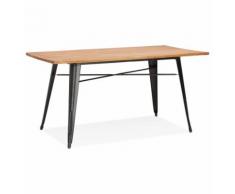 Table de salle à manger style industriel 'ALPHA' en bois massif et métal noir - 150x80 cm