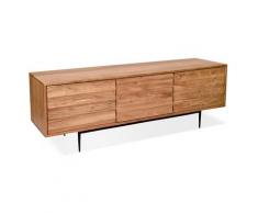 Meuble TV design 'GALILEO' en bois d'Acacia et pieds en métal noir