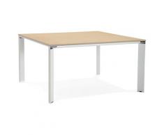 Table de réunion / bureau bench 'XLINE SQUARE' en bois finition naturelle et métal blanc - 140x140 cm