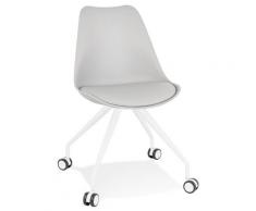 Chaise de bureau sur roulettes 'SKIN' grise avec structure en métal blanc