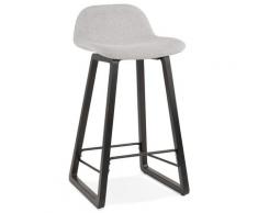 Tabouret snack mi-hauteur 'BALTIK MINI' en tissu gris clair et pieds en bois noir