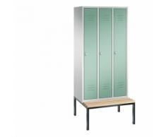 Vestiaire CLASSIC avec banc monté en dessous 3 compartiments, largeur compartiments 300 mm | CP