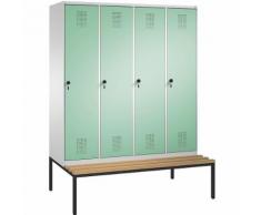 Penderie EVOLO avec banc 4 compartiments, largeur compartiments 400 mm ,CP