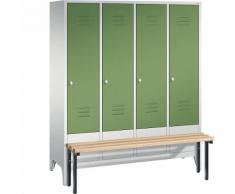 Vestiaire CLASSIC avec banc frontal 4 compartiments, largeur compartiments 400 mm | CP