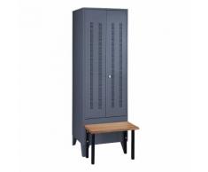 Vestiaire avec banc frontal portes en tôle perforée, largeur compartiments 600 mm, 1 compartiment ,Wolf
