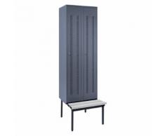 Vestiaire avec banc monté en dessous portes en tôle perforée, largeur compartiments 300 mm, 2 compartiments | Wolf