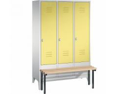Vestiaire CLASSIC avec banc frontal 3 compartiments, largeur compartiments 400 mm | CP