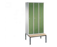 Vestiaire CLASSIC avec banc monté en dessous 3 compartiments, largeur compartiments 300 mm | CP