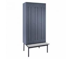 Vestiaire avec banc monté en dessous portes en tôle perforée, largeur compartiments 300 mm, 3 compartiments ,Wolf