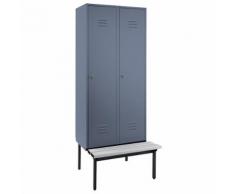 Vestiaire avec banc monté en dessous portes à parois pleines, largeur compartiments 400 mm, 2 compartiments | Wolf