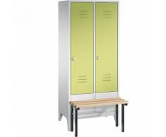 Vestiaire CLASSIC avec banc frontal 2 compartiments, largeur compartiments 400 mm | CP