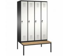 Penderie EVOLO avec banc 4 compartiments, largeur compartiments 300 mm ,CP