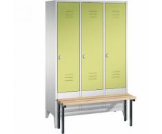 Vestiaire CLASSIC avec banc frontal 3 compartiments, largeur compartiments 400 mm | CP