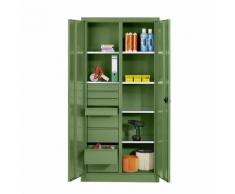 Armoire d'atelier en tôle d'acier 6 tablettes, 8 tiroirs ,CP