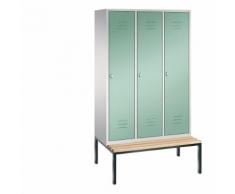 Vestiaire CLASSIC avec banc monté en dessous 3 compartiments, largeur compartiments 400 mm | CP