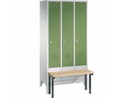 Vestiaire CLASSIC avec banc frontal 3 compartiments, largeur compartiments 300 mm | CP