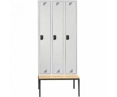 Vestiaire et armoire multi-usage avec banc, 3 compartiments, largeur 900 mm | EUROKRAFT