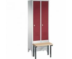 Vestiaire CLASSIC avec banc frontal 2 compartiments, largeur compartiments 300 mm | CP
