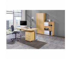 MULTI - Bureau complet 1 bureau, 1 rayonnage, 1 caisson roulant, 1 armoire de bureau, siège pivotant noir