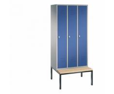 Vestiaire CLASSIC avec banc monté en dessous 3 compartiments, largeur compartiments 300 mm | CP