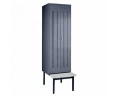 Vestiaire avec banc monté en dessous portes en tôle perforée, largeur compartiments 600 mm, 1 compartiment ,Wolf