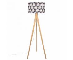 Lampadaire trépied en chêne et abat-jour motifs graphiques H150