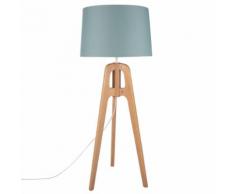Lampe trépied en chêne et abat-jour vert