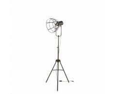 Lampadaire trépied indus en métal doré effet vieilli H143