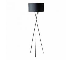 Lampadaire trépied en métal et abat-jour en coton noir H154