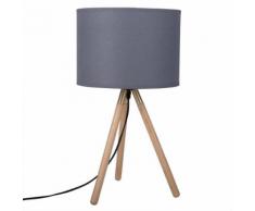 Lampe trepied en frêne et abat-jour bleu