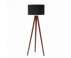 Lampadaire trépied en frêne et abat-jour noir H155