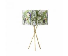 Lampe trépied en métal doré et abat-jour imprimé tropical