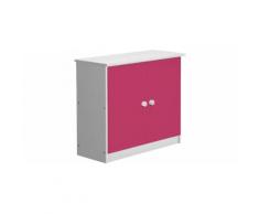 Commode enfant pin massif blanc 2 portes fuchsia