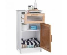 Armoire Basse Salle de Bain, Tiroir, Aspect naturel, Tablette Hauteur modulable, MDF, HLP