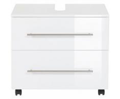 Meuble sous vasque 70 cm avec roulette blanc brillant