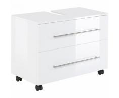 Meuble sous vasque 85 cm avec roulette blanc brillant