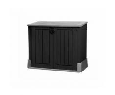 Coffre en résine de jardin multifonctions toit plat CARACAS Noir & Gris - 845L