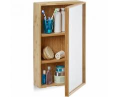 Armoire de salle de bain avec miroir en bambou étagère meuble rangement, nature - 4052025218829