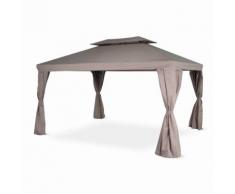 Tente de jardin, pergola aluminium 3x4m Divodorum taupe, avec rideaux coulissant, tonnelle abri de