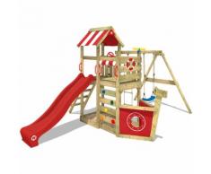 WICKEY Aire de jeux SeaFlyer Portique de jeux en bois Maison pour jardin avec balançoire et