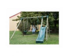 Portique "COMANCHE" toboggan + balançoires + vis-à-vis