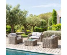 Salon de jardin Mooréa Naturae 4 places - Aluminium, Résine tressée, Polyester