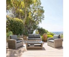 Salon de jardin Polynésia Havane 4 places - Aluminium, Résine tressée, Polyester