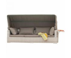 Canapé de jardin 3 Personnes avec auvent Seychelles - Résine tressée - Ivoire et taupe