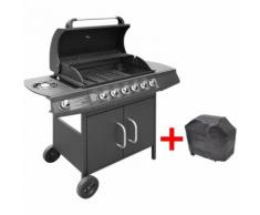 Barbecue à gaz 6 + 1 zone de cuisson Noir