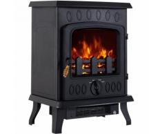 Cheminée électrique poêle style néo-rétro 900/1800 W simulation flammes LED luminosité réglable